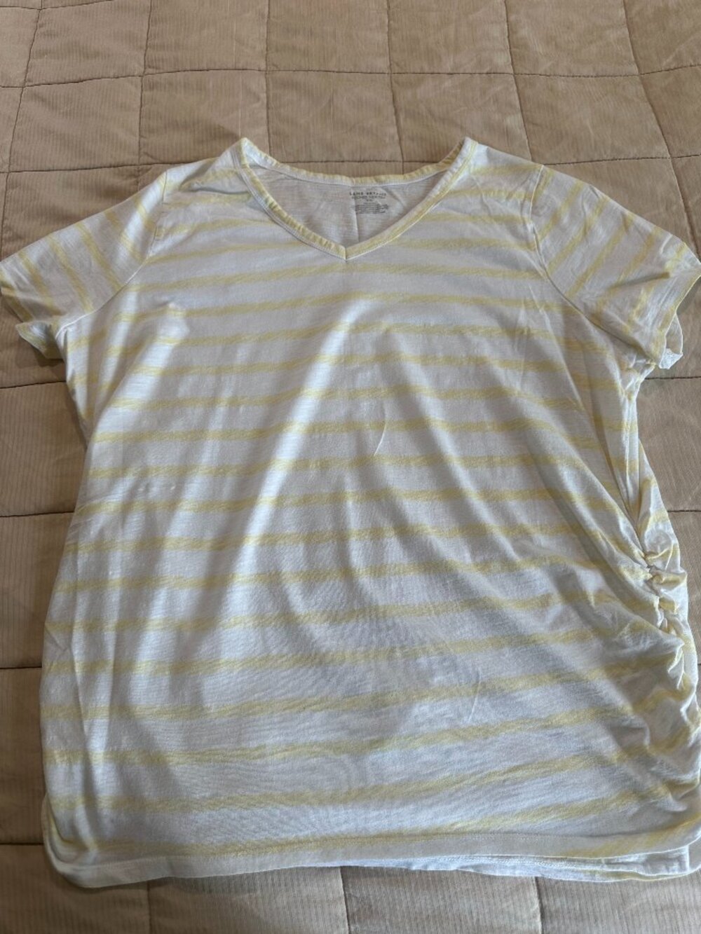 Lane Bryant 18/20 Yellow White Striped Ruched Side Tee Plus Size Cotton